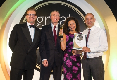 Jane & Terry receiving Golden Fork Award - Best Speciality Midlands & East Anglia
