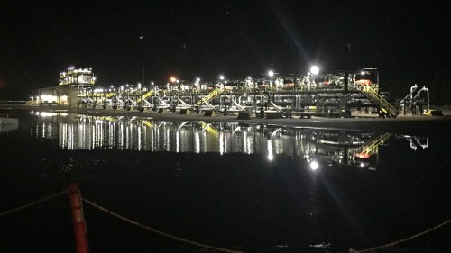 A night-time photo of well pad 261-3 at ConocoPhillips’ Surmont oil sands joint venture in northeastern Alberta, Canada. 