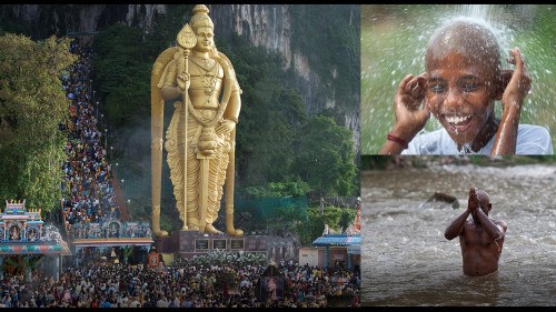 In Kuala Lumpur, Malaysia, 1.5 million people gather at The Batu Caves to celebrate Thaipusam, a Tamil Hindu festival honoring Lord Murugan, the Hindu god of war and a son of Shiva.