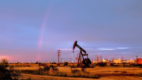 A rainbow over ConocoPhillips operations in the Delaware Basin.