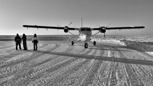 Aircraft on a frozen lake in the Willow staging area for work supporting Greater Mooses Tooth.