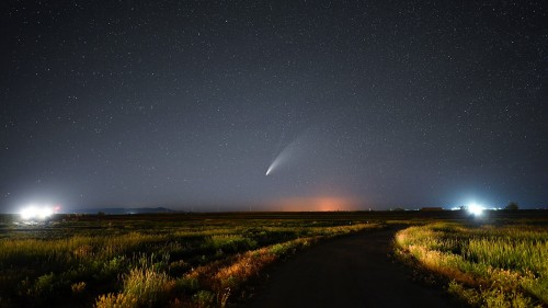 Comet NEOWISE over Lost Cabin Gas Plant in Wyoming.